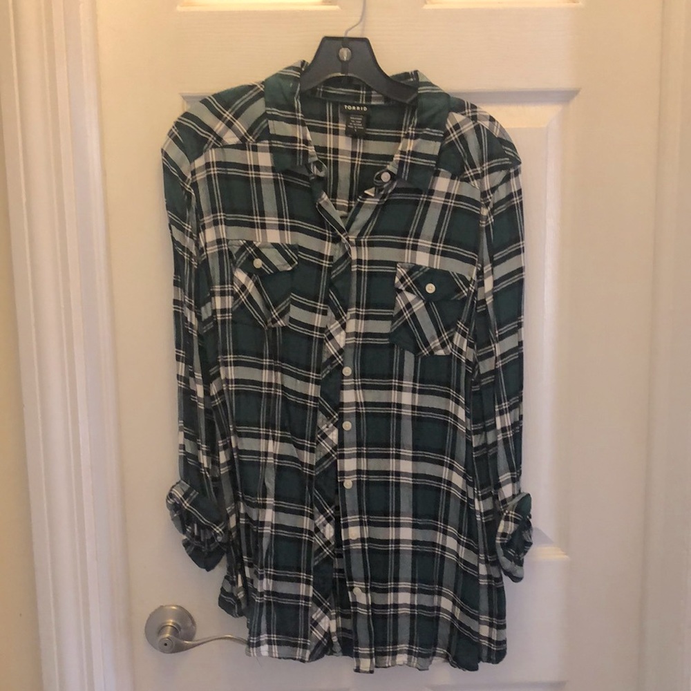 Green Plaid Quarter Sleeve Top